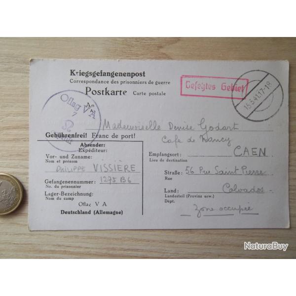 12 mars 1941 Oflag V-A Weinsberg correspondance lettre prisonnier officier 2 ww