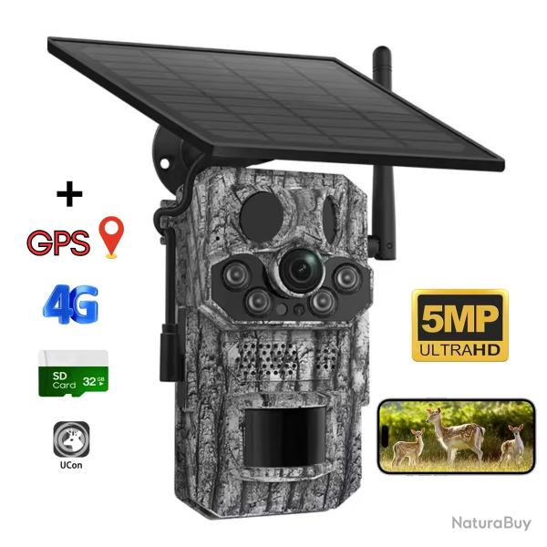 PROMO - Cam�ra de Chasse 4G Solaire 2K 5MP avec PIR, Vision Nocturne Infrarouge, IP66 �tanche
