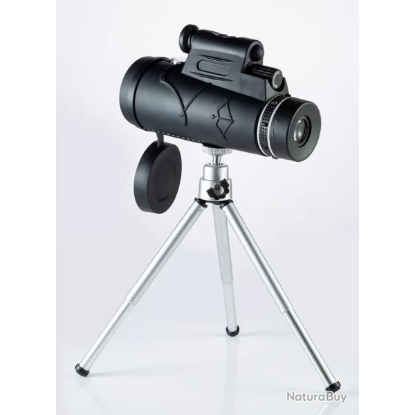 Monoculaire T�lescope 50x60 Longue Port�e Prisme BAK4 avec Tr�pied + Clip Smartphone Chasse Concert