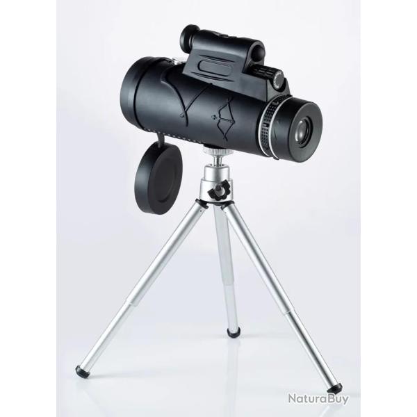 Monoculaire 50x60 HD �tanche IPX4 avec Tr�pied Compact pour Chasse Randonn�e Observation Nature