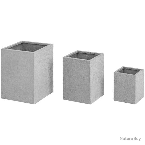 Pots de fleurs lot de 3 inox imitation pierre de grs acier inoxydable 201 gris 14_0009738