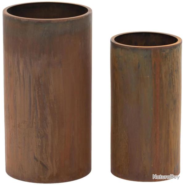 Pots de fleurs lot de 2 acier corten rond rouge acier corten marron 14_0009737