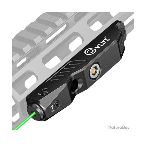 Viseur Laser Vert tactique Rechargeable Rail M-Lok/Picatinny Profil Bas Stroboscopique chasse/tir