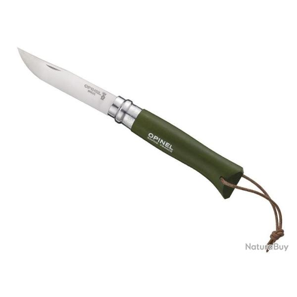 Couteau OPINEL baroudeur N� 08 kaki avec lien en cuir
