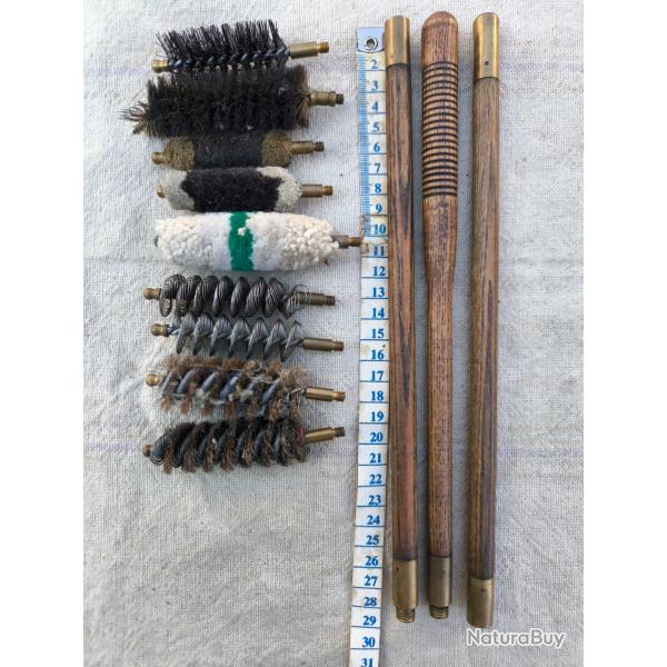 Ncessaire de nettoyage fusil baguette en 3 parties avec 9 diffrentes brosses acier, crin et laine