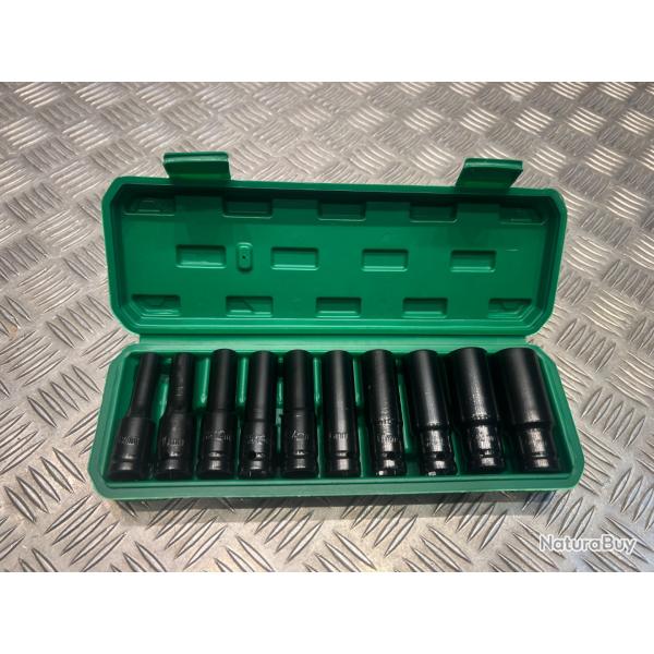 Jeu de 10 douilles 1/2 pour cl� � chocs hexagonaux 10-24mm