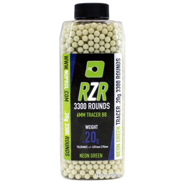 Billes Airsoft 6mm RZR 0.20g bouteilles 3500 bbs TRACER vertes