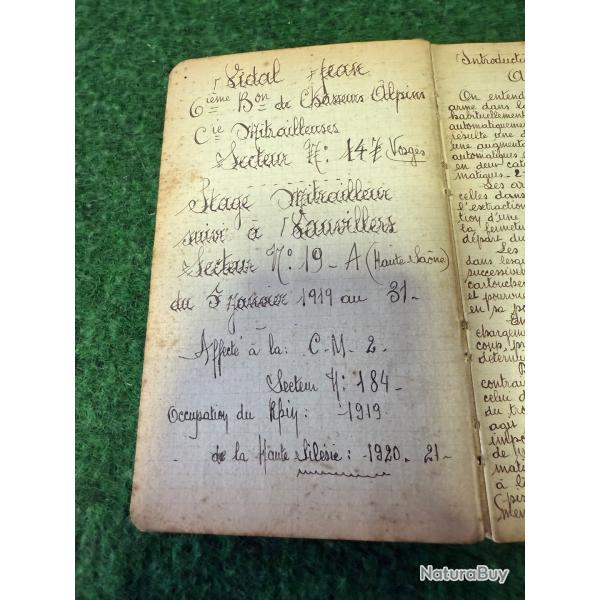 LIVRET MANUSCRIT  SUR LES ARMES AUTOMATIQUES ET LES CHANTS  PATRIOTIQUES   1919  W W 1