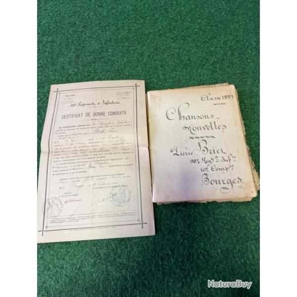 CAHIER  DE  CHANSONS NOUVELLES DU SOLDAT DU  95 �ME  R�GIMENT D'INFANTERIE DE BOURGES  W W 1