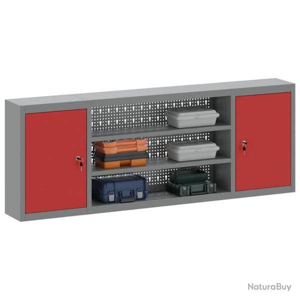 Armoire � outils murale avec panneau perfor� Rouge 150x20x55 cm Acier