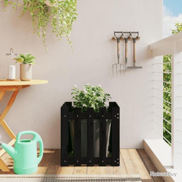 Jardini�re avec design de cl�ture noir 50x50x50 cm pin massif