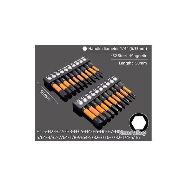 Kit 20 embouts BTR / Allen longs 50mm