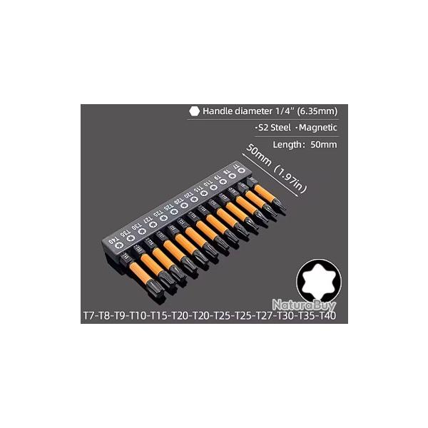 Kit 13 embouts Torx longs 50mm