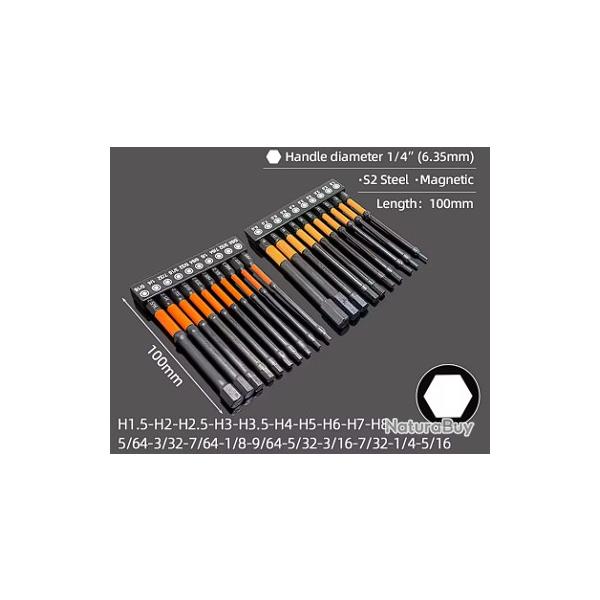 Kit 20 embouts BTR / Allen longs 100mm