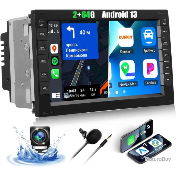 Autoradio 2G+64G 7" Radio pour VW Golf 4 Polo Sharan Jetta MK4 T5 Multivan avec Carplay sans Fil And