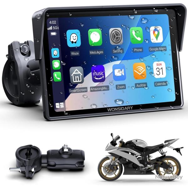 �cran CarPlay Moto sans Fil Compatible avec Apple CarPlay & Android Auto,5 Pouces �cran Tactile Moto