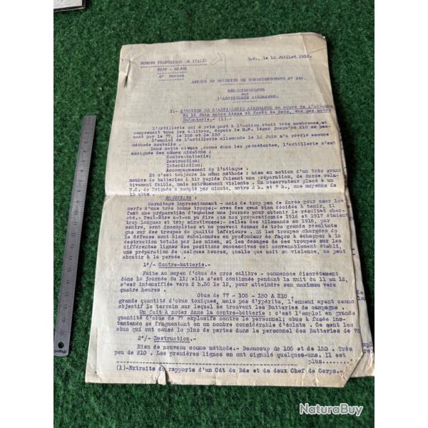 LOT DE NOTES  ET RAPPORTS  ET UNE LETTRE  SUR LA GUERRE DE 1914/1918   W W 1