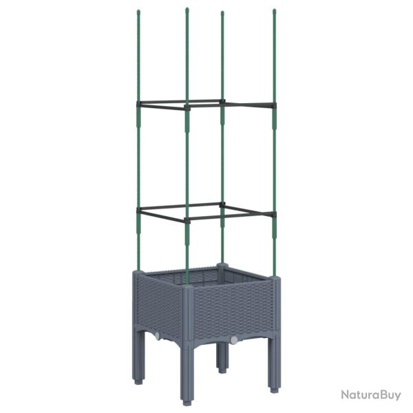 Jardini�re bac lit sur�lev� plantes fleurs terrasse jardin avec treillis 40 x 40 x 142,5 cm PP gris