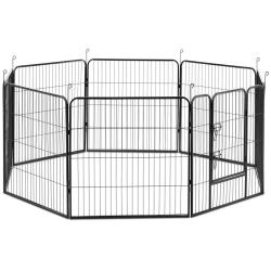 Enclos pour chien avec porte 8 segments modulaires 81 cm de haut caoutchouc acier noir 14_0008900