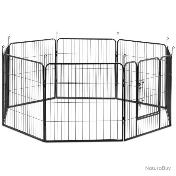 Enclos pour chien avec porte 8 segments modulaires 81 cm de haut caoutchouc acier noir 14_0008900