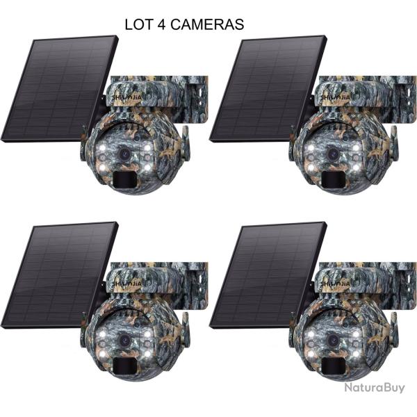 Lot de 4 Cam�ras de Chasse 4 MP 4G PTZ 360� Solaire - Vision Nocturne Camouflage Cam�ra