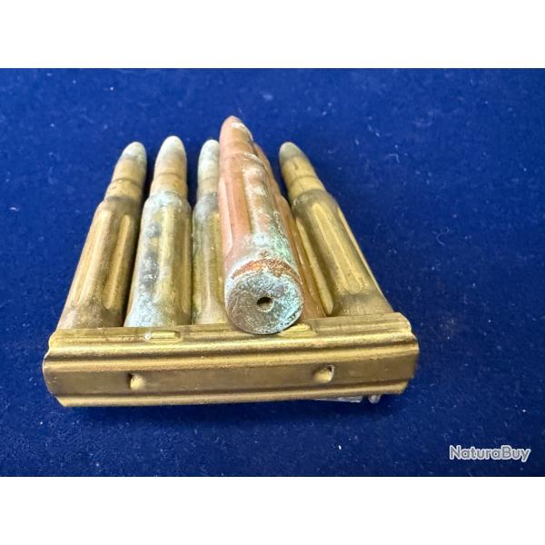CLIP DE 5 CARTOUCHES D'EXERCICE + 1 SEULE  INERTES  ET D�MILITARIS�ES DE CALIBRE, MAUSER  7, 57 MM