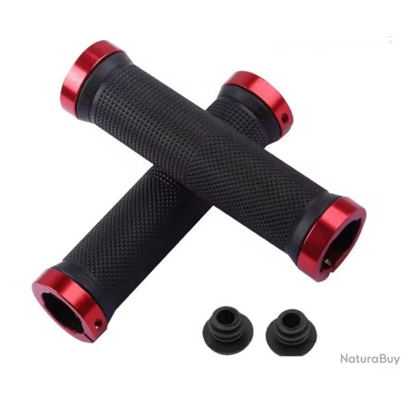 Poignes de Vlo BMX / VTT - Serrage Bilatral Aluminium & Caoutchouc Antidrapant Rouge
