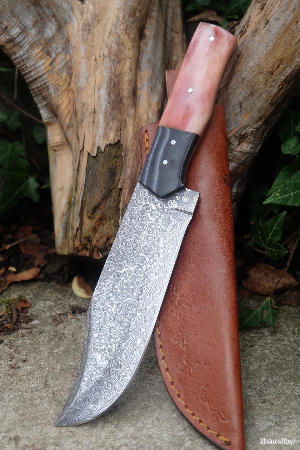 Couteau Bowie Robuste Avec Manche En Bois De Cerf - Lame Acier 9 Pouces, Fourreau Cuir - Fait Main