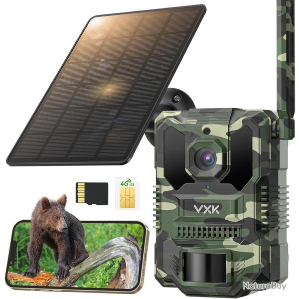 Camra Chasse Solaire Connecte Tlphone Batterie 8000mAh SD de 64GB Vision Nocturne Etanche IP66