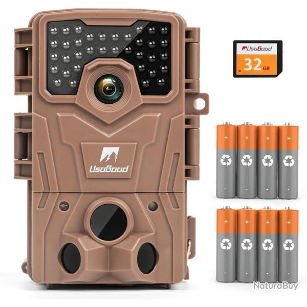 Cam�ra de Chasse Surveillance 4K 30fps Carte 32GB Infrarouge Vision Nocturne No Glow �tanche IP66
