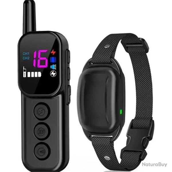 Collier de Dressage Chien IPX67 Bip Vibration Choc Rglable Tlcommande 500 m Rechargeable Noir