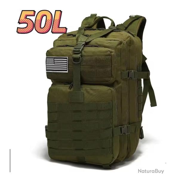 Sac � dos tactique vert 50L - chasse, p�che, survie, randonn�e, camping
