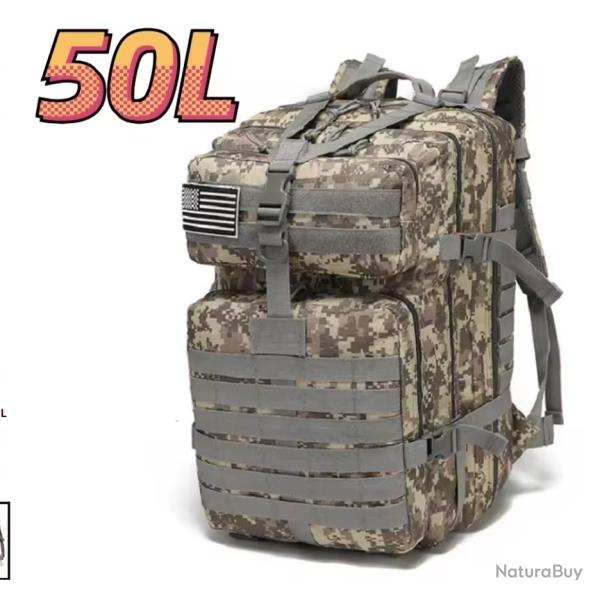 Sac � dos tactique ACU 50L - chasse, p�che, bivouac, randonn�e, camping robuste