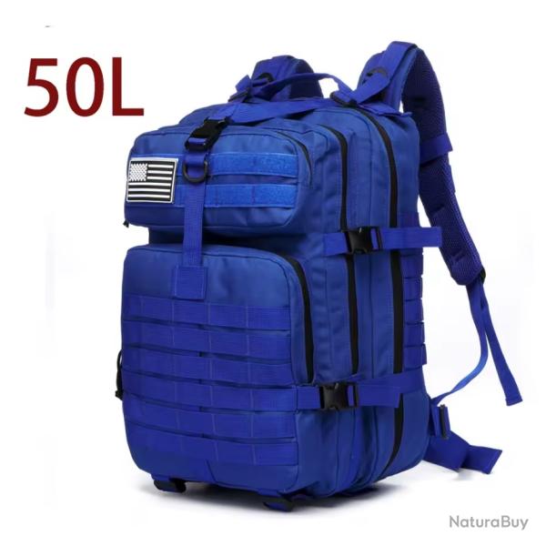 Sac � dos tactique bleu 50L - trekking, camping, bushcraft, plein air, chasse, p�che outdoor