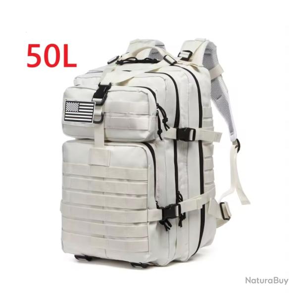 Sac � dos tactique blanc 50L - bivouac, survie, p�che, plein air, camping, randonn�e solide