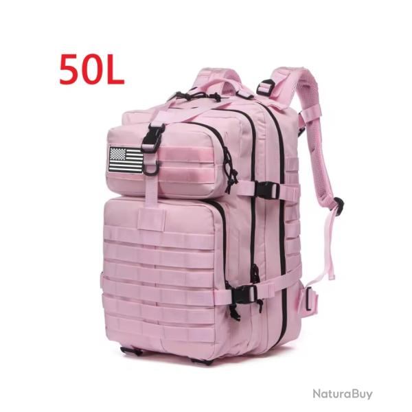 Sac � dos tactique rose 50L - randonn�e, camping, voyage, trekking outdoor robuste
