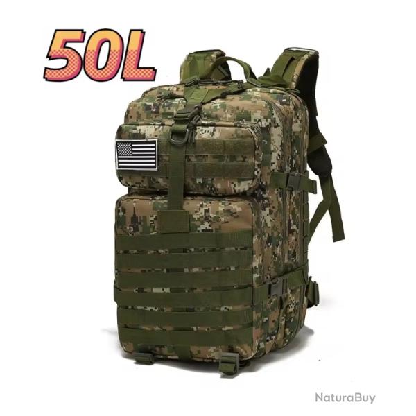 Sac � dos tactique camouflage 50L - chasse, p�che, survie, randonn�e, trekking robuste