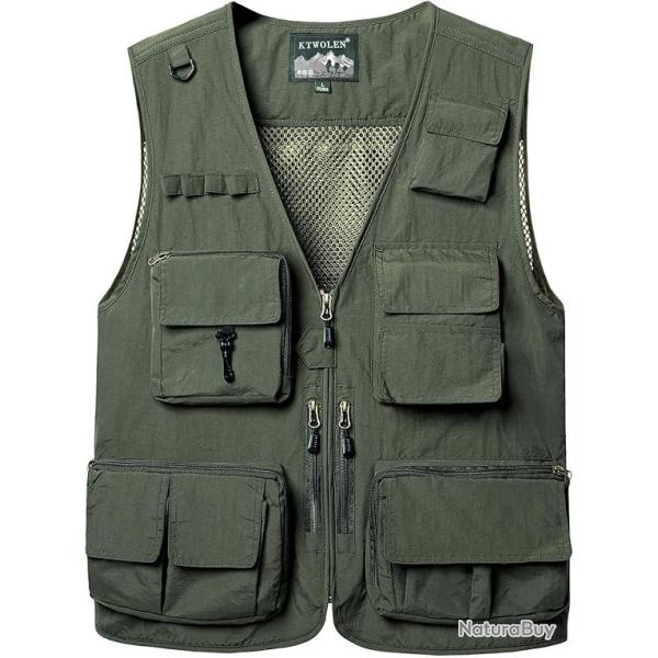 Gilet de Chasse P�che Multi-Poches 15 Poches Respirant Maille S�chage Rapide Ext�rieur Camping