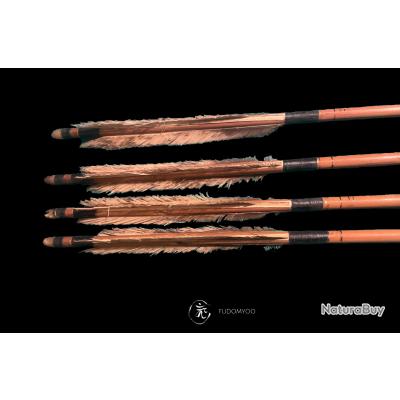 6/12 Flèches En Bois/Bambou Nature Avec Plumes – Tir à L'Arc Traditionnel Et Chasse (TOPARCHERY)