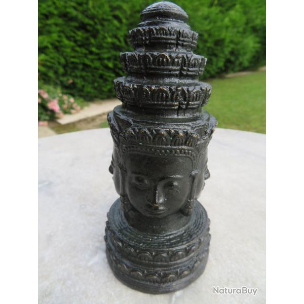 Ancienne Statuette du dieu Hindou Brahma  4 visages en bronze a patine noir - Thalande (XX)