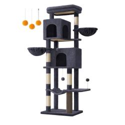 Arbre &agrave; chat tour &agrave; chat de 175 cm de haut abri &agrave; chat multi-niveaux avec 2 niches 2 paniers 5 grif