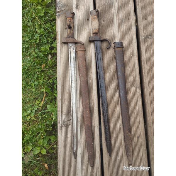 Lot de ba�onnettes fran�aise de Grenier ww1 ou WW2 a restaurer