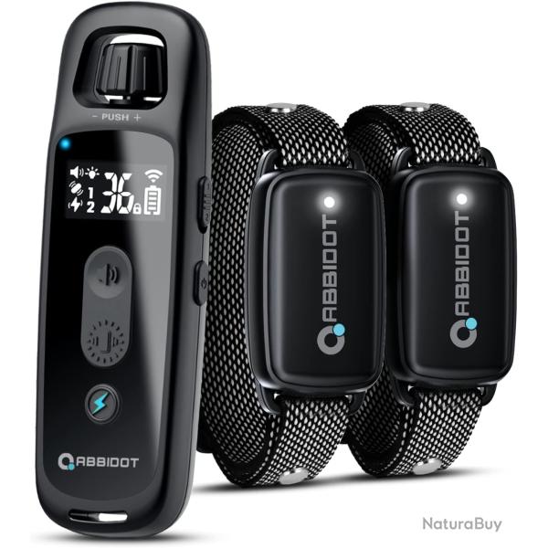 Kit de 2 Colliers de Dressage Chien Port�e 1000m 4 Modes 36 Niveaux �tanche IPX7 Lumi�re Veilleuse