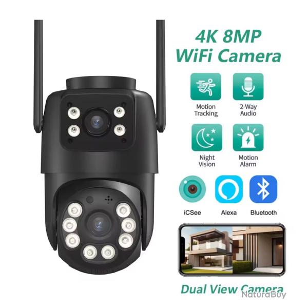 Cam�ra de Surveillance WiFi 4K 8MP - PTZ Double Objectif Zoom 4X Vision Nocturne