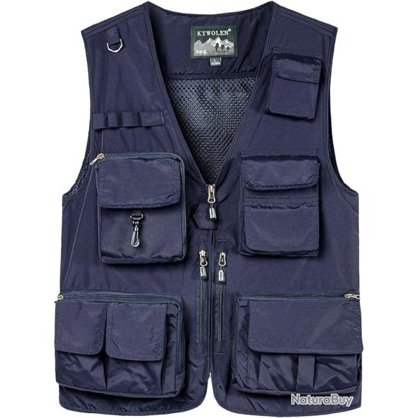 Gilet de Chasse Multi-Poches 15 Poches Maille S�chage Rapide P�che Randonn�e Ext�rieur