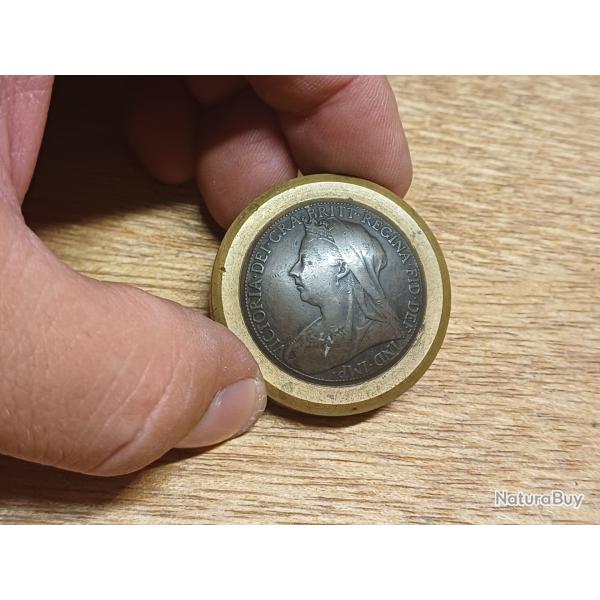 Beau petit briquet de poilu - art de tranch�e WW1 - laiton et pi�ces 1 penny