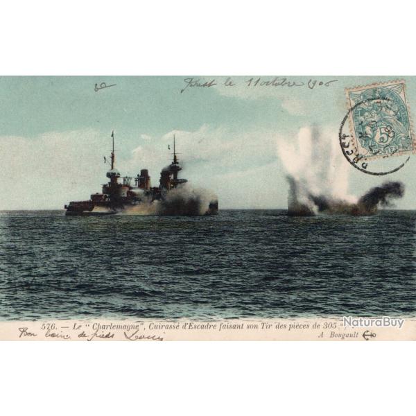 CPA - Marine De Guerre  -Le "  Charlemagne " Cuirasse d'Escadre faisant  son Tir des pieces - N�1434