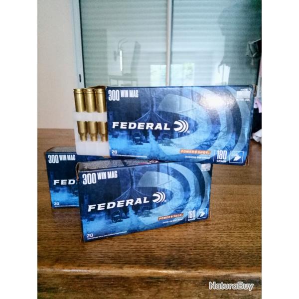 Lot Munitions FEDERAL cal.300win mag power shok 180gr sp X3 botes