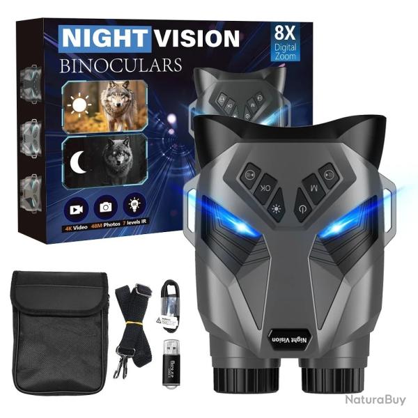 Jumelles Vision Nocturne DT79 4K UHD  Zoom 4x Optique + 8x Num�rique IR 850nm 300m Chasse Gris