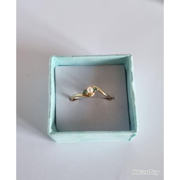 Bague Or 18K Perle De Culture paule De Pierres De Verte T 54 - 55 , Gold 750